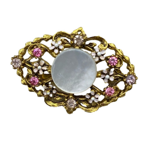 ART Deco Mother of Pearl vintage gold brooch with roses and by @art design
